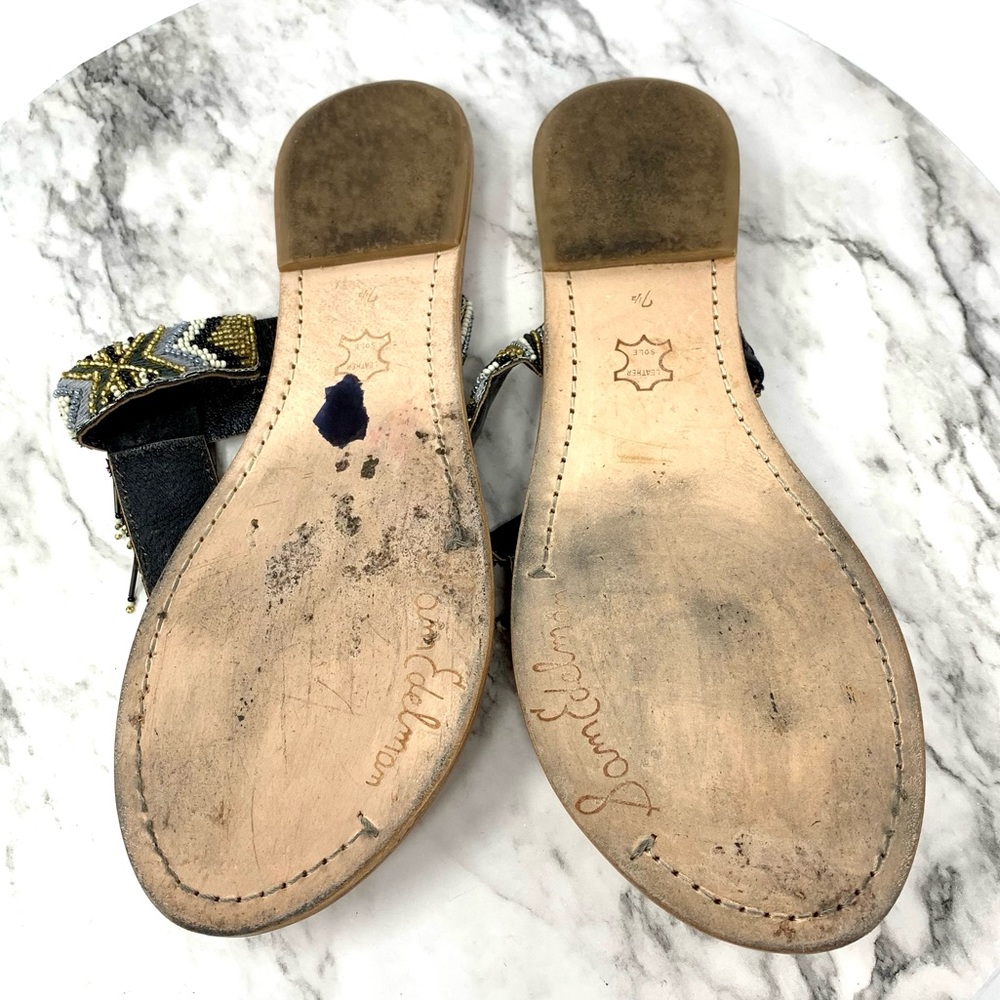 Sam Edelman Anella Beaded Fringe Flip Flops 7.5 Geometric Bohemian Western Artsy - Picture 8 of 16